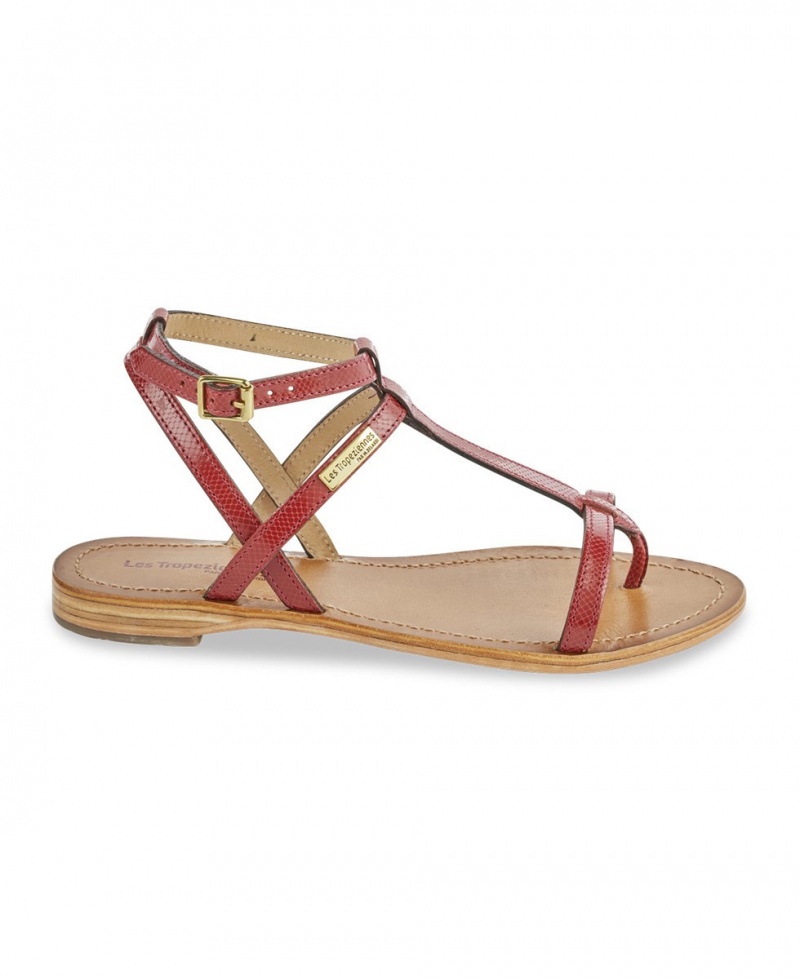 Sandales à entre-doigts Les Tropeziennes HILAN Cuir Ankle-strap Rouge Serpent Femme|BJDH-63762578